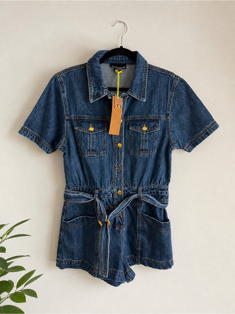 NWT - Dark Blue Denim One-Piece Romper with Tie Waist